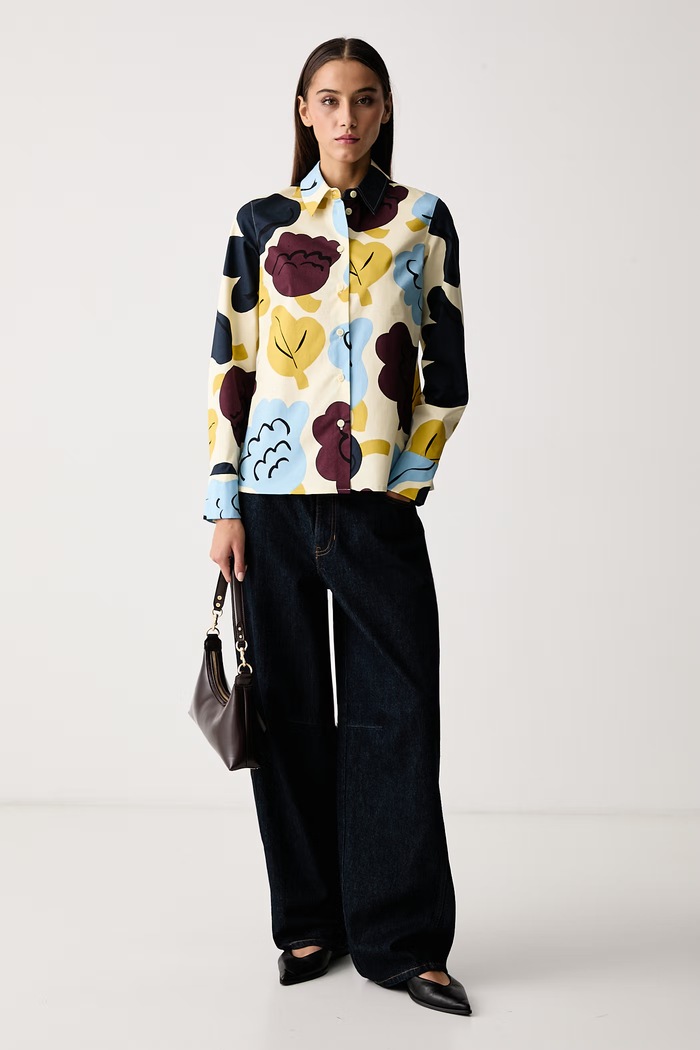 Marimekko Koszula damska z bawełną 096013 beżowy AW26