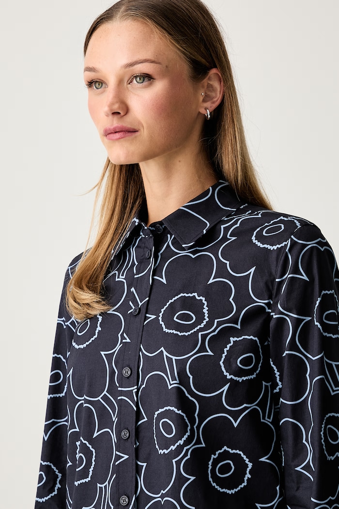 Marimekko srajca ženska bombažna mornarsko modra 095996