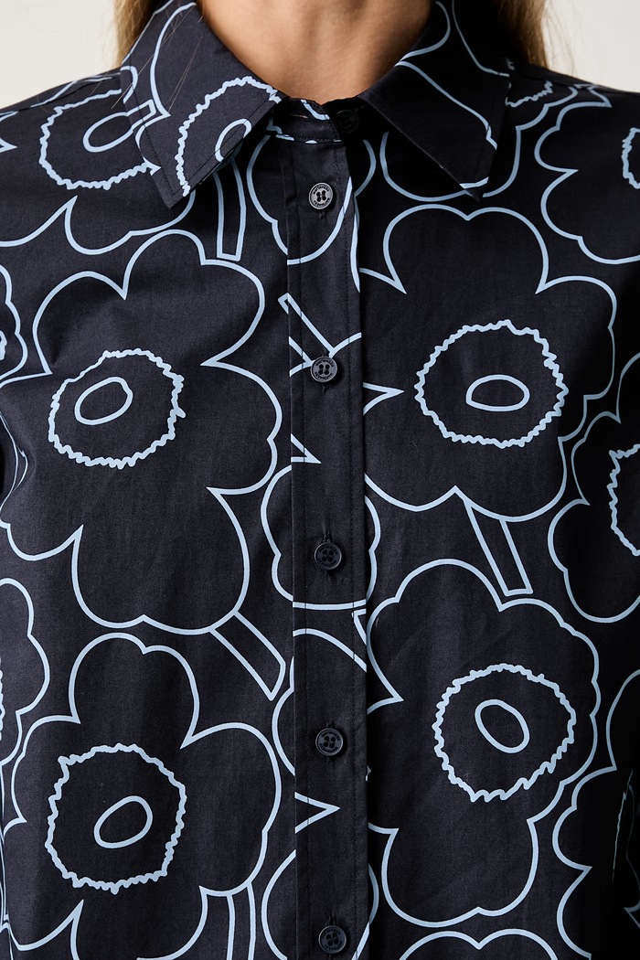Marimekko srajca ženska bombažna 095996 mornarsko modra