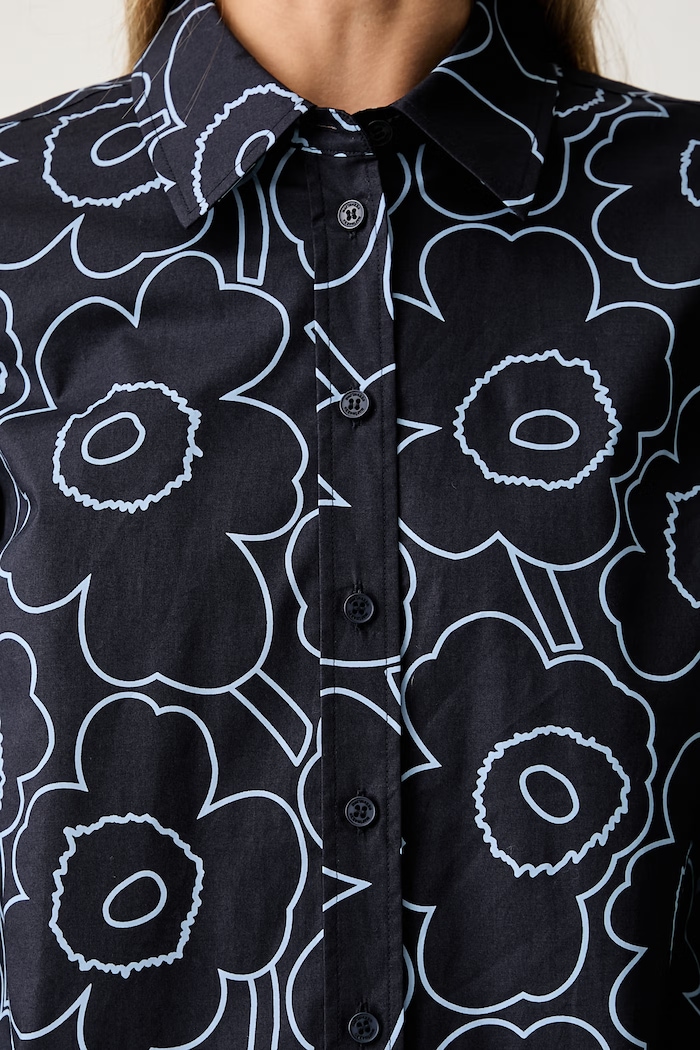 Marimekko srajca ženska bombažna 095996 mornarsko modra