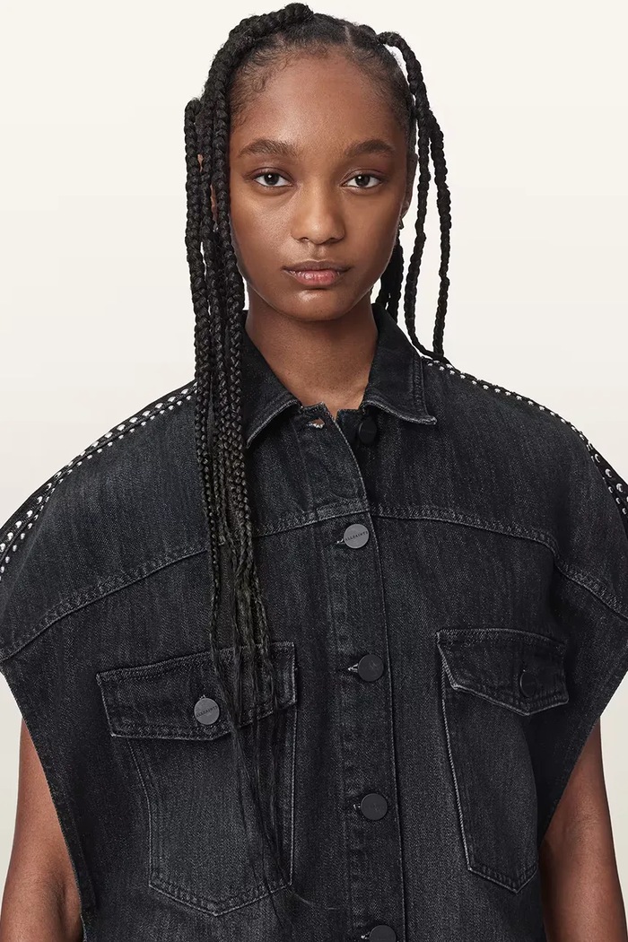AllSaints cămașă pentru femei, din denim ALBA negru W132PE