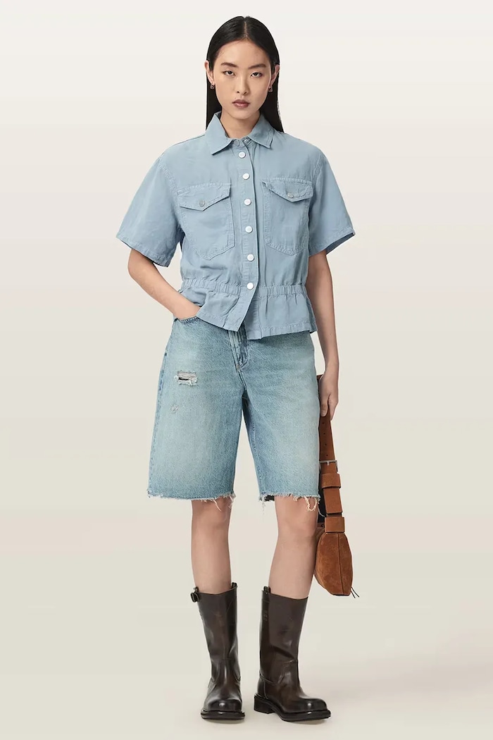 Îmbrăcăminte AllSaints cămașă pentru femei, cu in TOVE W124PE albastru