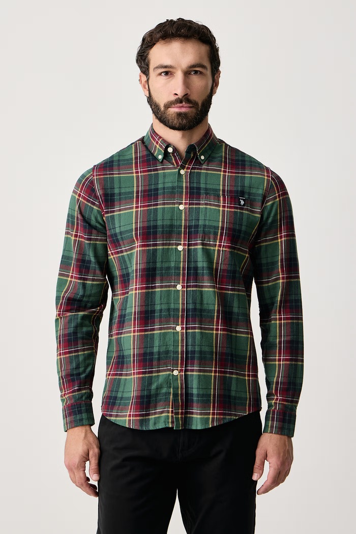 U.S. Polo Assn. Koszula męska bawełniana Pocketed Checked Buttondown LS zielony MUP4231