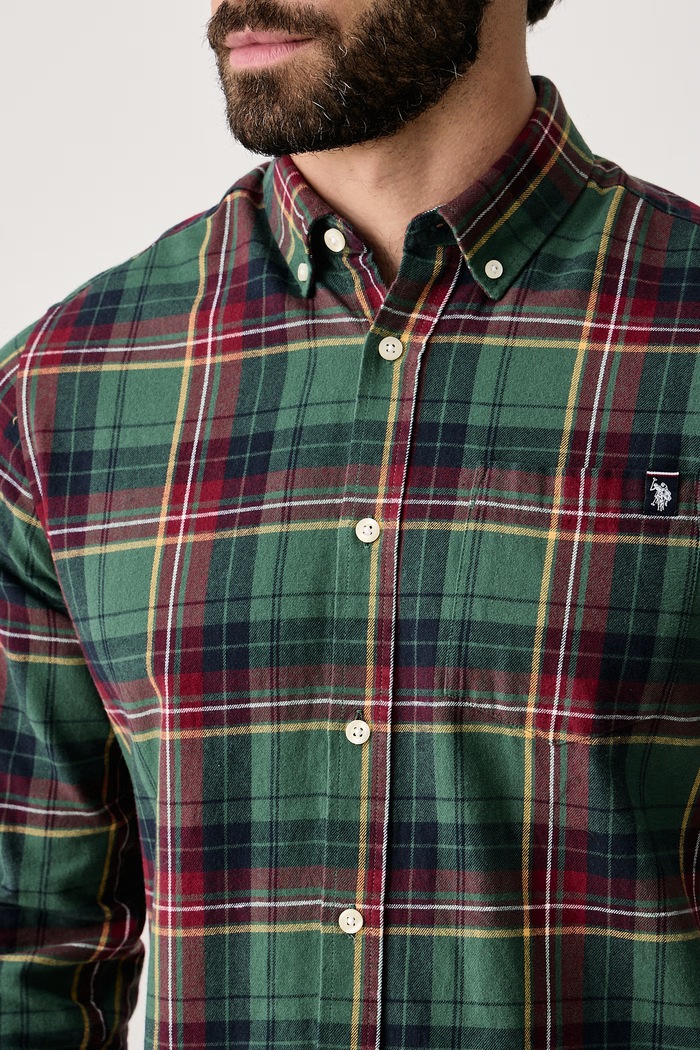 Koszula męska bawełniana Pocketed Checked Buttondown LS U.S. Polo Assn. MUP4231 zielony