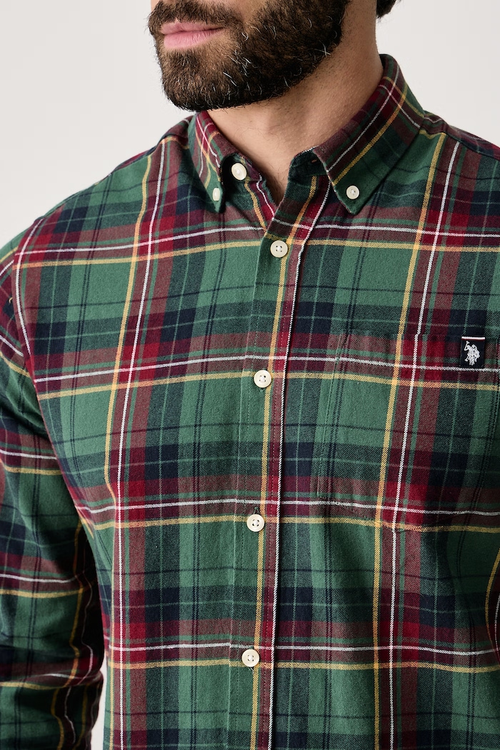 Koszula męska bawełniana Pocketed Checked Buttondown LS U.S. Polo Assn. MUP4231 zielony