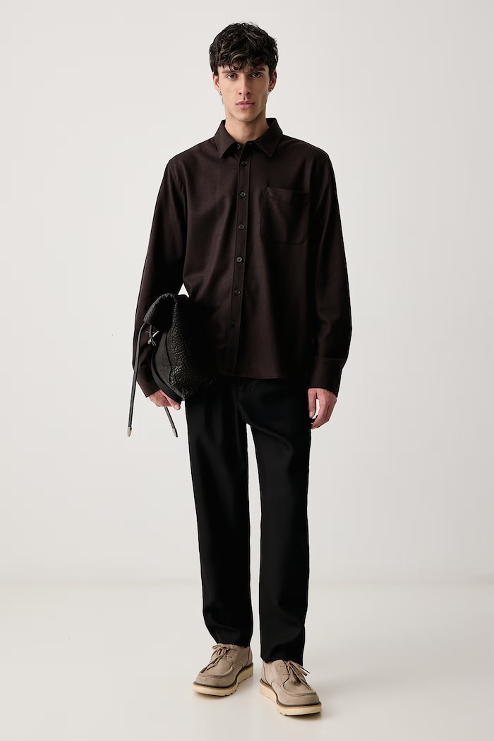 rag & bone Koszula męska z wełną RVC026FSMWO brązowy AW26