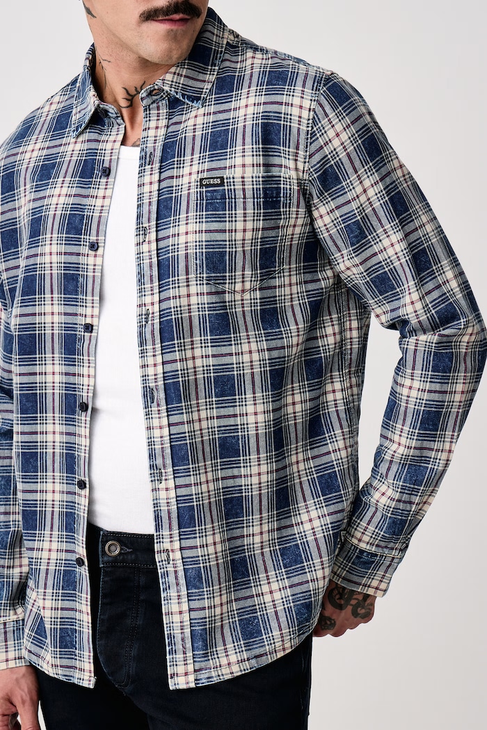 Πουκάμισο ανδρικό βαμβακερό Guess M6BH58.W4538 σκούρο μπλε