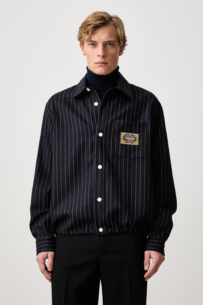 Drôle de Monsieur Koszula męska wełniana Elasticated Hem granatowy M.SH276.WV020