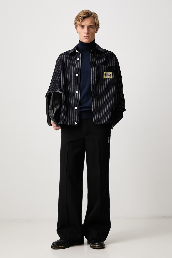 Drôle de Monsieur Koszula męska wełniana Elasticated Hem M.SH276.WV020 granatowy AW26