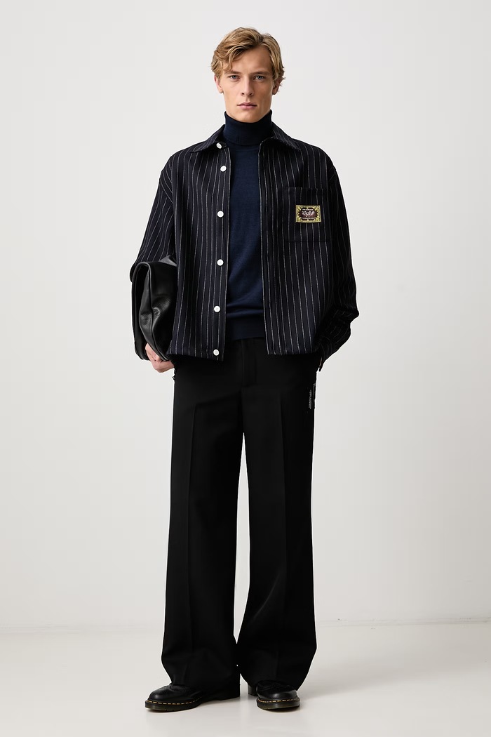 Drôle de Monsieur Koszula męska wełniana Elasticated Hem M.SH276.WV020 granatowy AW26