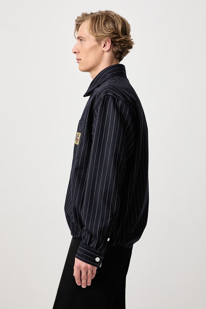 Koszula męska wełniana Elasticated Hem Drôle de Monsieur M.SH276.WV020 granatowy