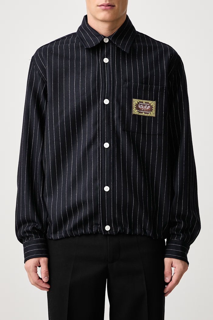 Koszula męska wełniana Elasticated Hem Drôle de Monsieur granatowy M.SH276.WV020