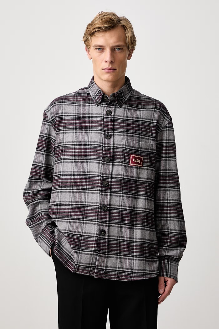 Drôle de Monsieur Koszula męska bawełniana Boxy Flanel Checked szary M.SH271.CO333