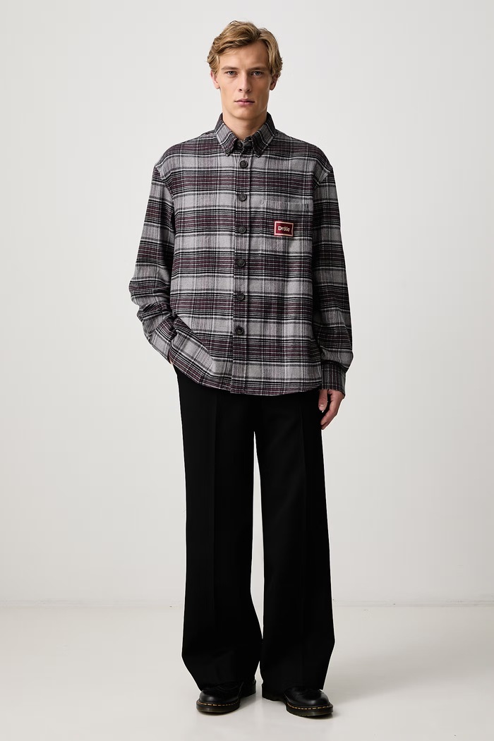 Drôle de Monsieur Koszula męska bawełniana Boxy Flanel Checked M.SH271.CO333 szary AW26