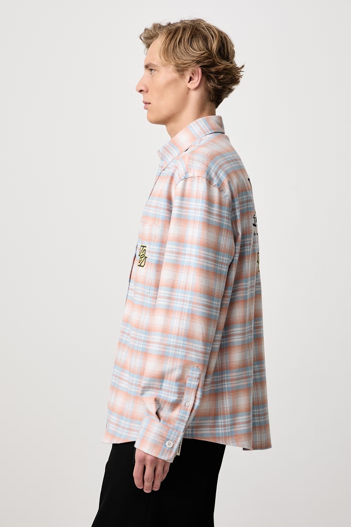 Koszula męska bawełniana Boxy Flanel Checked Drôle de Monsieur M.SH271.CO332 pomarańczowy