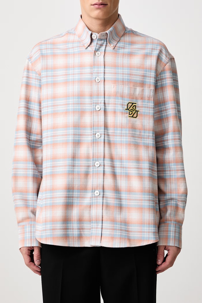 Koszula męska bawełniana Boxy Flanel Checked Drôle de Monsieur pomarańczowy M.SH271.CO332