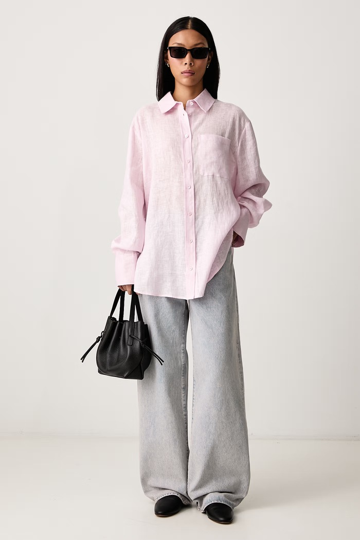 Frame THE LINEN BOY SHIRT cămașă din in pentru femei WE26WSH030 roz AW26