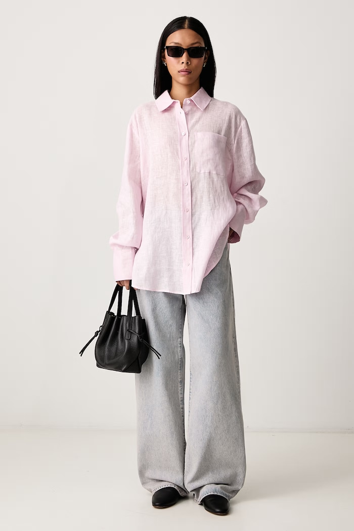 Frame THE LINEN BOY SHIRT cămașă din in pentru femei WE26WSH030 roz AW26