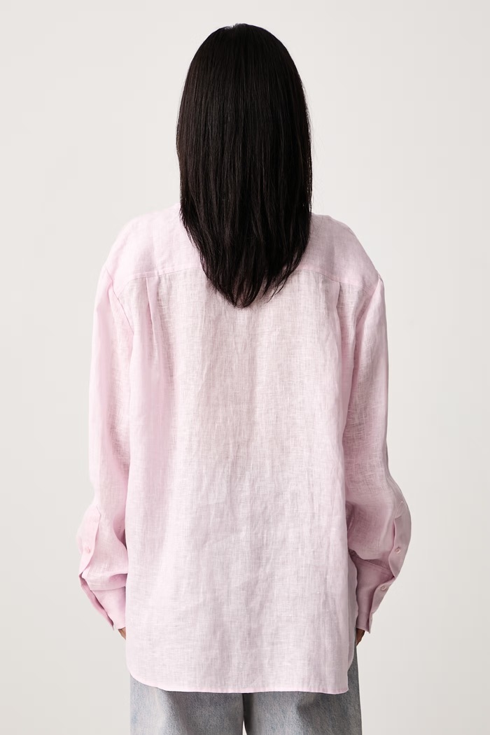 Îmbrăcăminte Frame THE LINEN BOY SHIRT cămașă din in pentru femei WE26WSH030 roz
