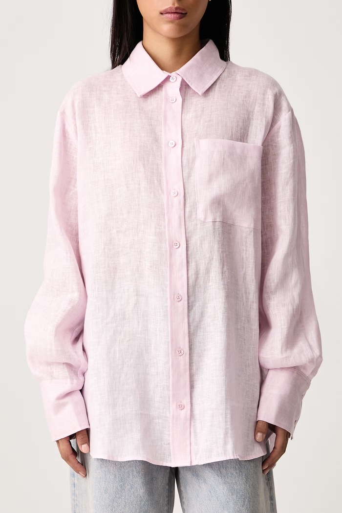 THE LINEN BOY SHIRT cămașă din in pentru femei Frame WE26WSH030 roz