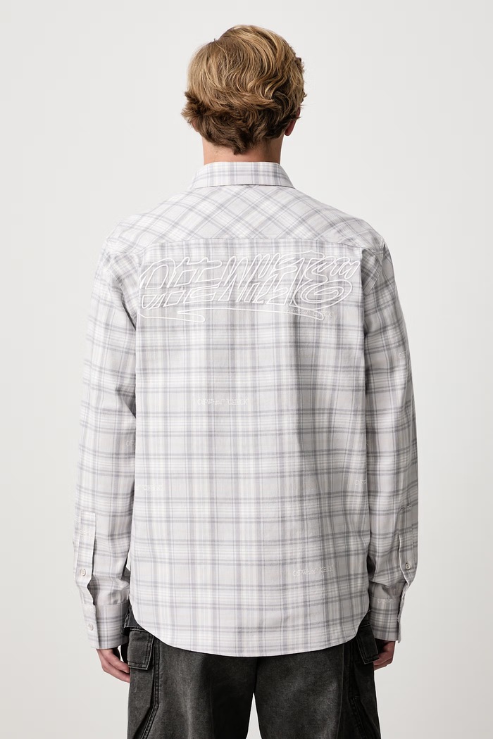 Îmbrăcăminte Off-White Handstyle Logo Check bluză din bumbac pentru bărbați 44MGE04MF26F003050 gri