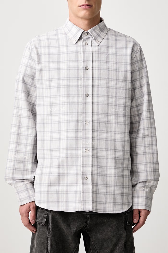 Handstyle Logo Check bluză din bumbac pentru bărbați Off-White gri 44MGE04MF26F003050