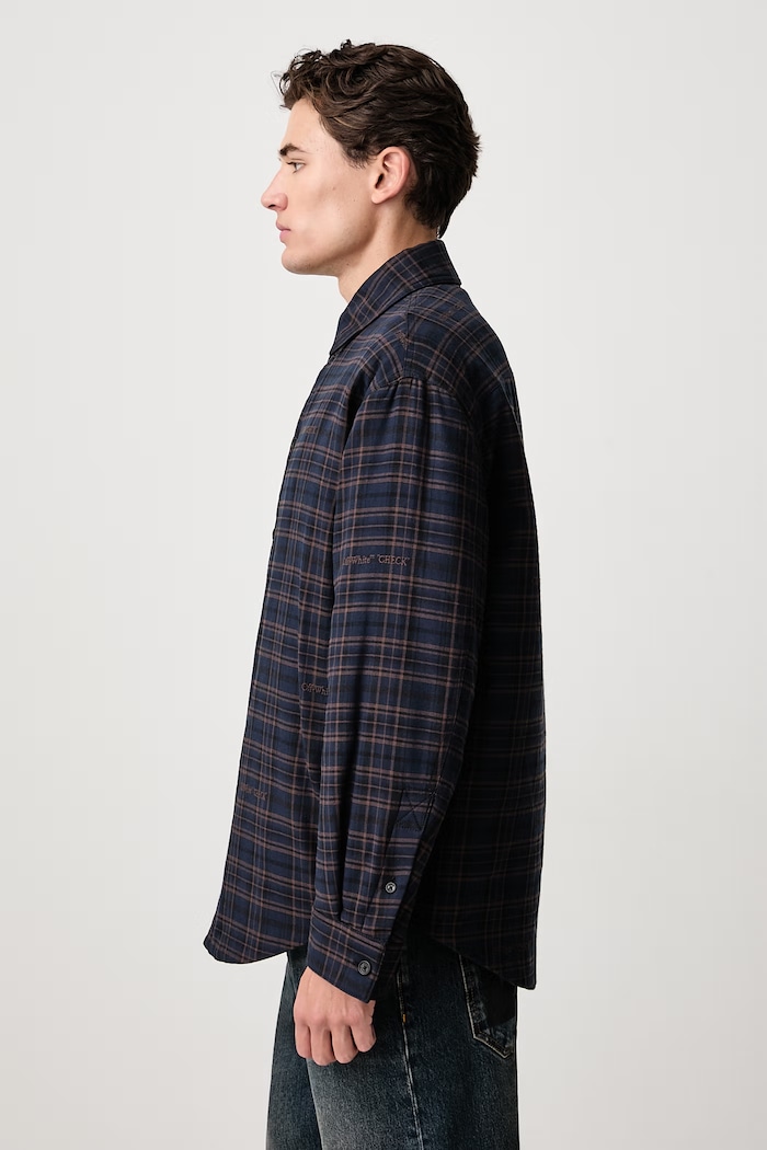 Lbl Check Flannel geacă tip cămașă din bumbac pentru bărbați Off-White 44MES01FF26F001411 bleumarin