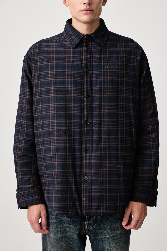 Lbl Check Flannel geacă tip cămașă din bumbac pentru bărbați Off-White bleumarin 44MES01FF26F001411