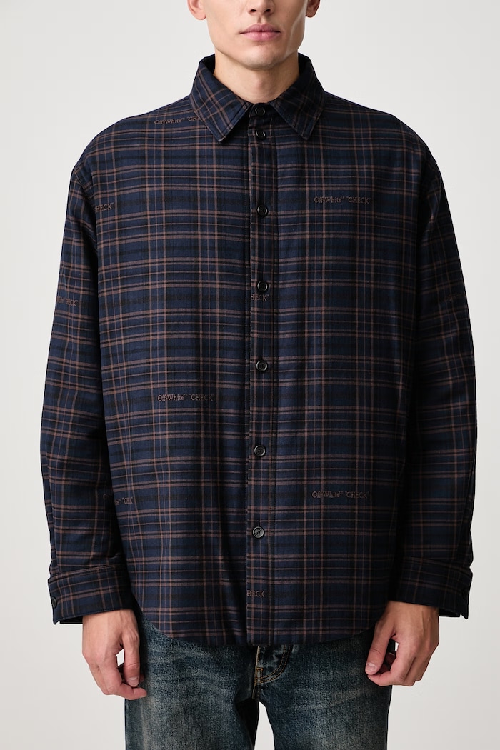 Lbl Check Flannel geacă tip cămașă din bumbac pentru bărbați Off-White bleumarin 44MES01FF26F001411
