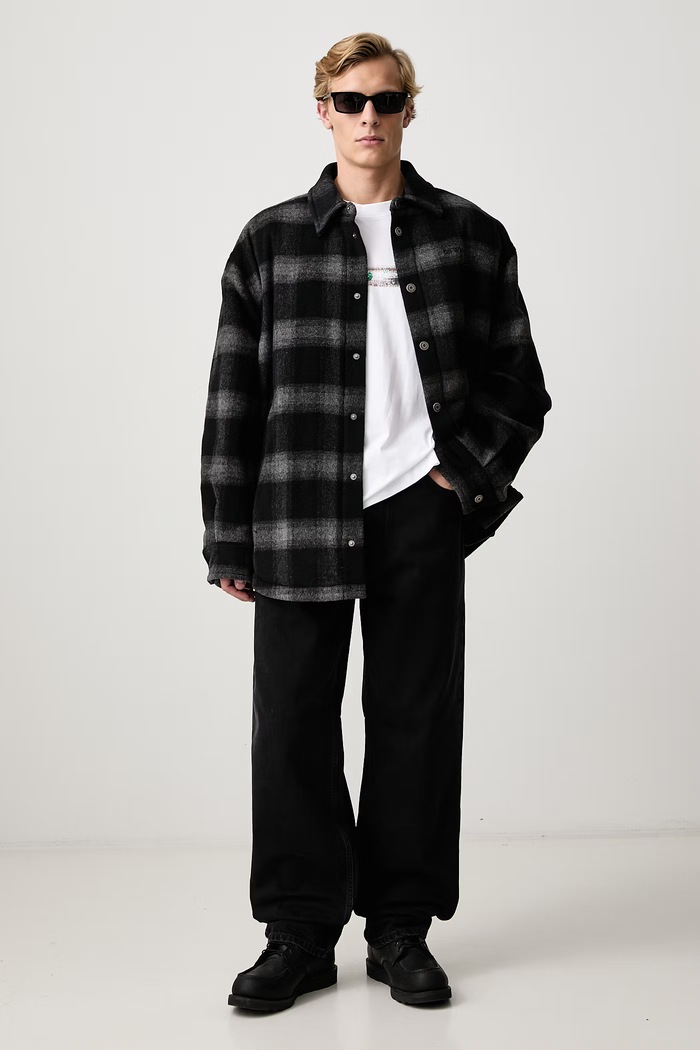 Off-White Lbl Flannel geacă tip cămașă cu lână pentru bărbați 44MER09TF26F001001 negru AW26