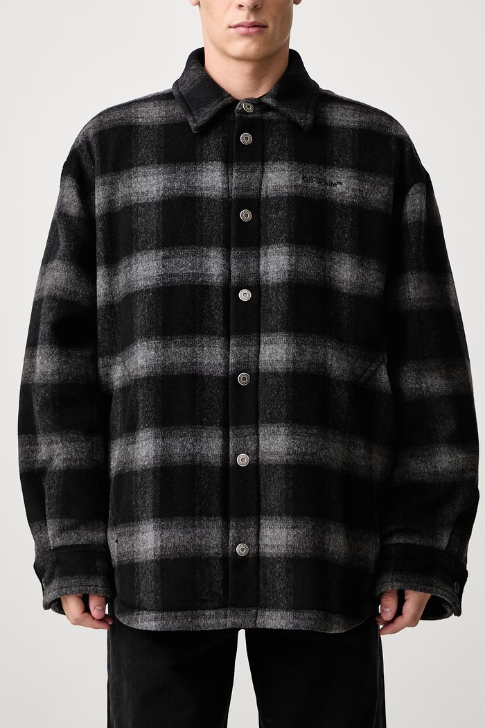 Lbl Flannel geacă tip cămașă cu lână pentru bărbați Off-White negru 44MER09TF26F001001