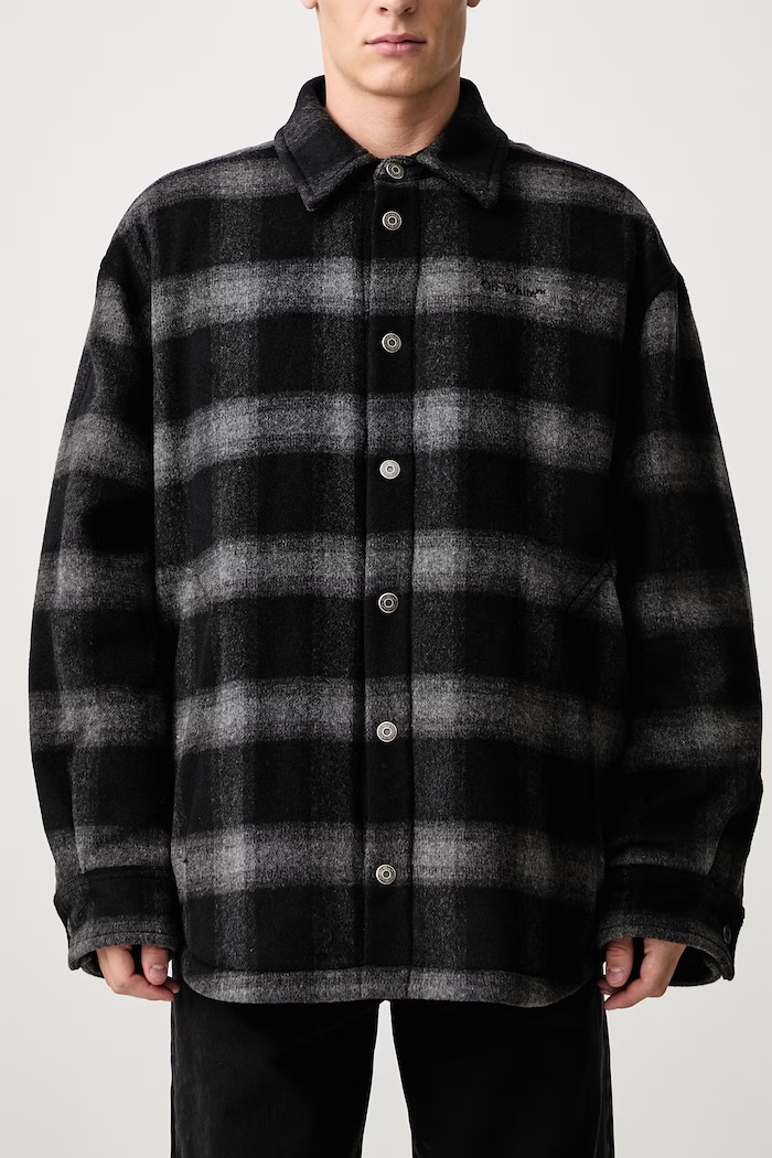 Lbl Flannel geacă tip cămașă cu lână pentru bărbați Off-White negru 44MER09TF26F001001