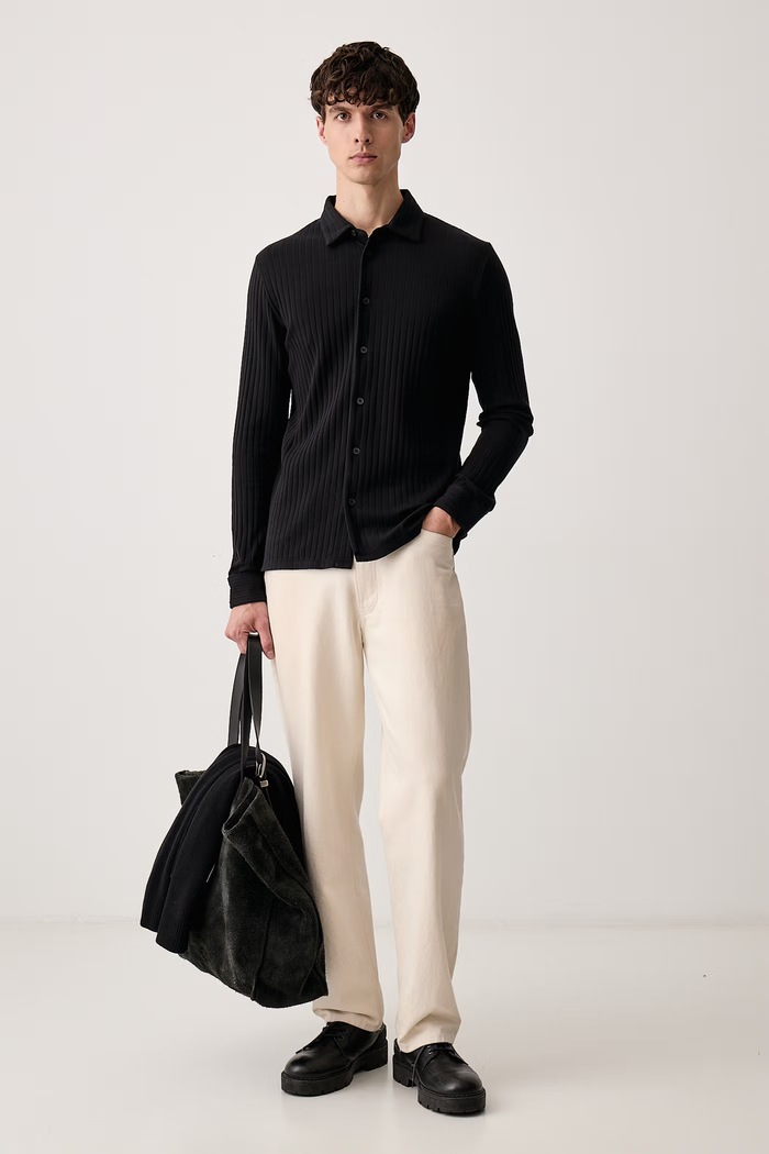 Marc O'Polo Koszula męska bawełniana z elastanem 5000015050 czarny AW26