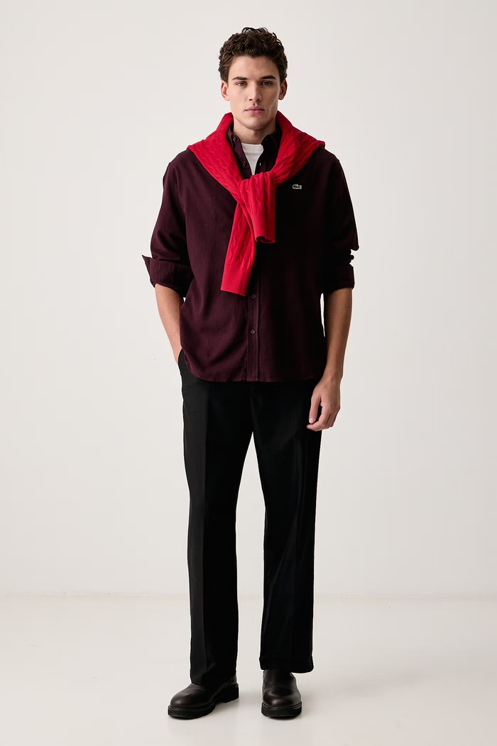 Lacoste Koszula męska bawełniana CH8724 bordowy AW26