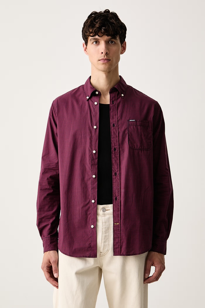 Barbour košile pánská bavlněná Harbourwall červená MSH5823