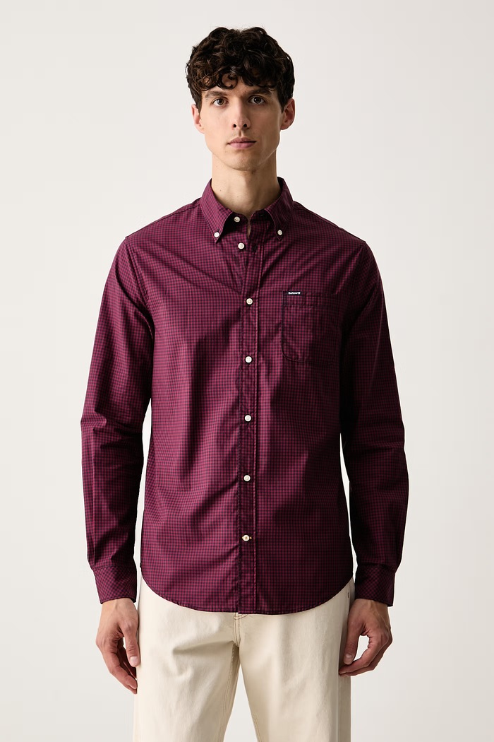 Barbour košile pánská bavlněná Harbourwall červená MSH5823