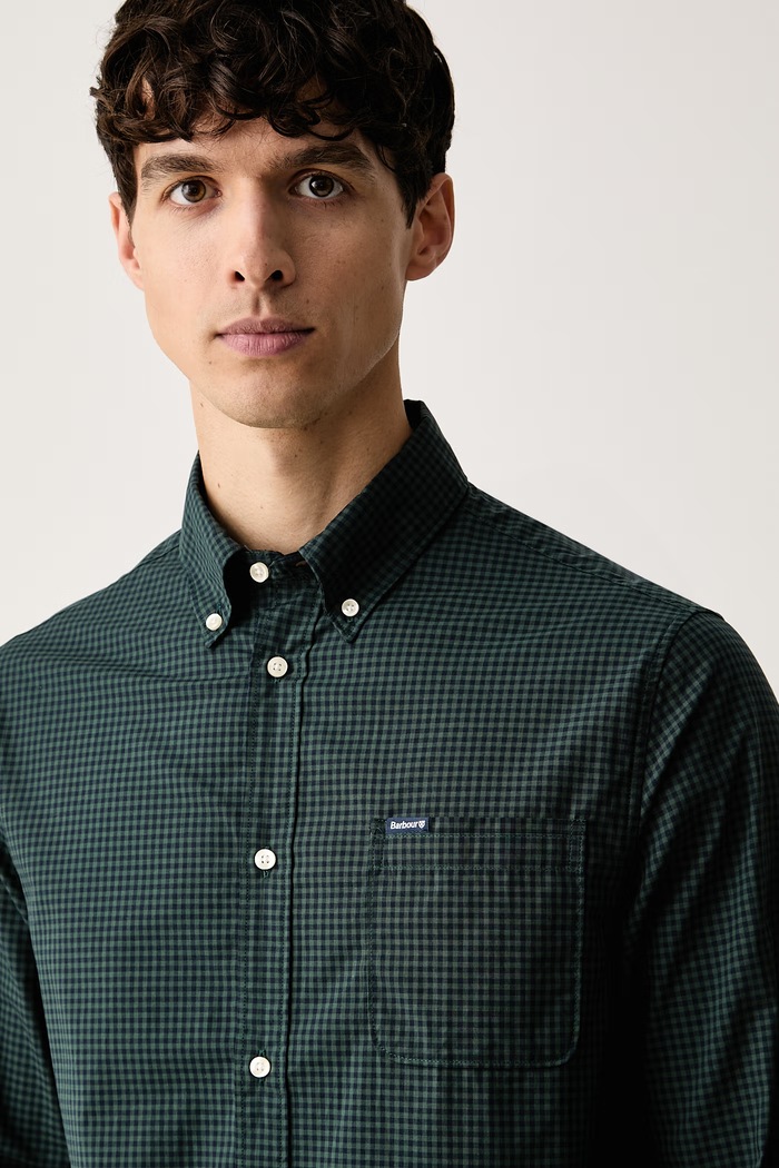 Barbour košile pánská bavlněná Harbourwall zelená MSH5823