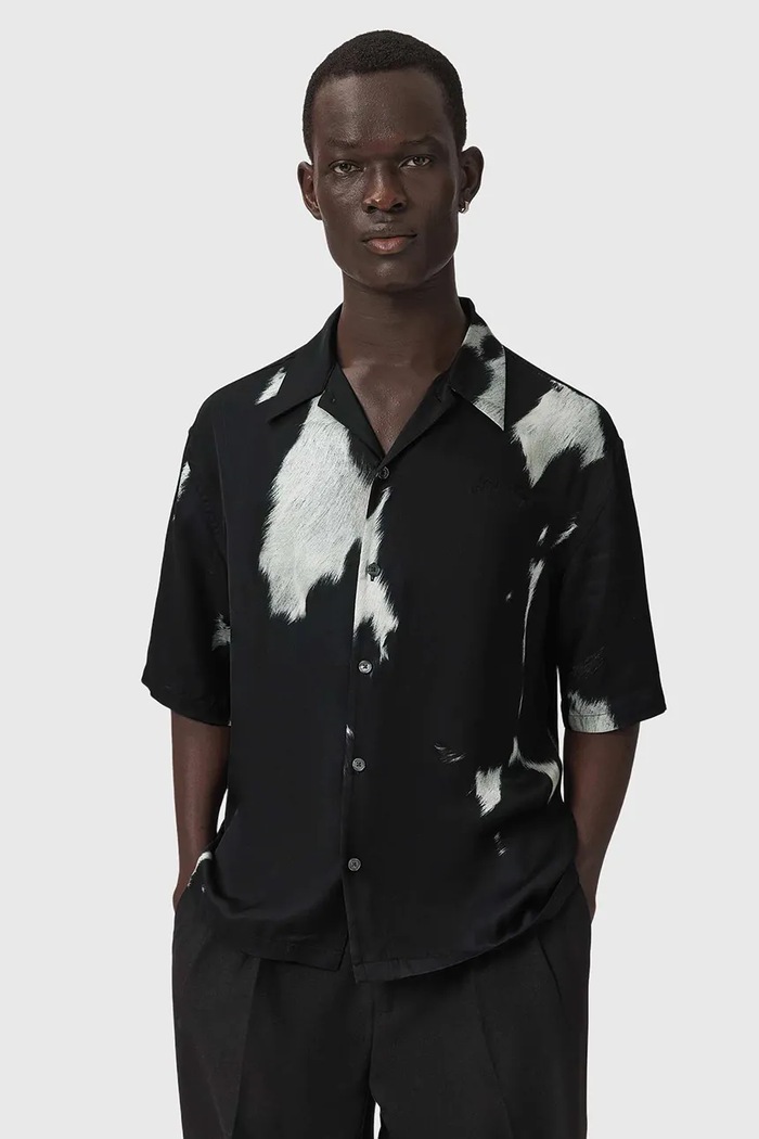 AllSaints Koszula męska z wiskozy TEMPLAR czarny M053SF