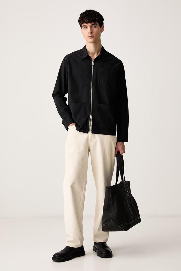 AllSaints Férfi pamut ing DOLWEN M042SF fekete AW26