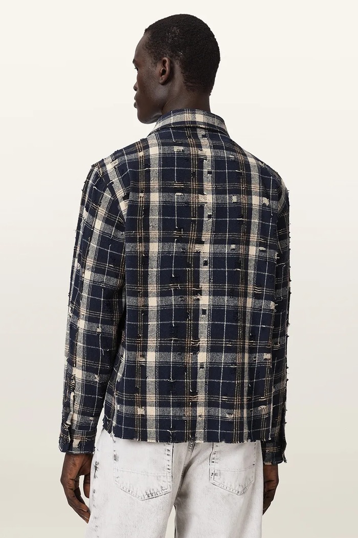 AllSaints Koszula męska bawełniana M040SF granatowy AW26