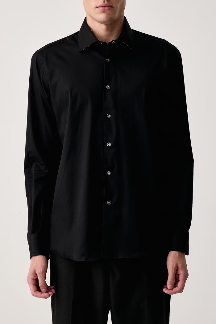 Cămașă pentru bărbați cu bumbac Karl Lagerfeld 564611.605100 negru