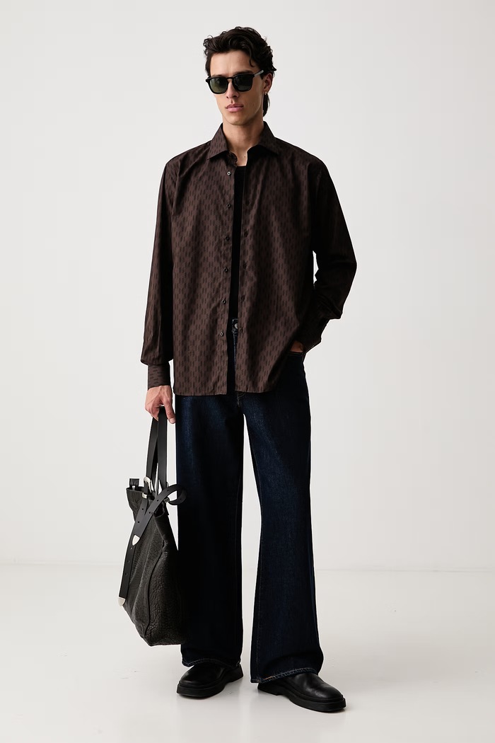 Karl Lagerfeld koszula męska bawełniana 564695.605000 brązowy AW26