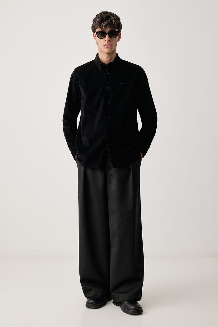 HUGO Košile pánská manšestrová Epazo 50551385 černá AW26