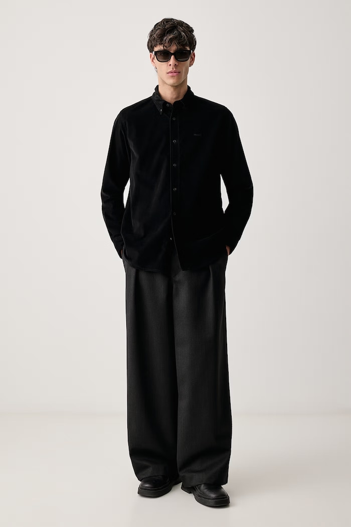HUGO Košile pánská manšestrová Epazo 50551385 černá AW26