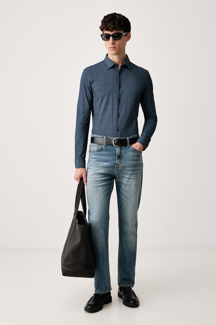 BOSS Orange Риза мъжка от памук Mysoft_2_M 50569717 син AW26