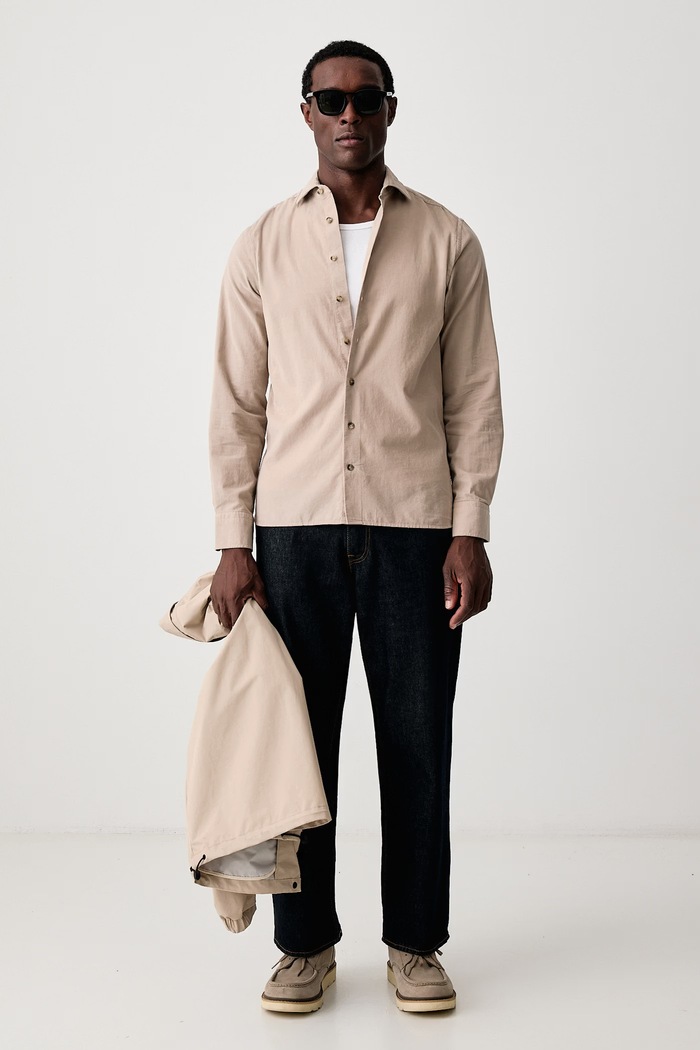 Hackett London Koszula męska sztruksowa HM3010857 beżowy AW26