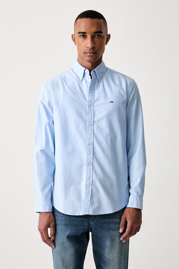 Tommy Jeans πουκάμισο ανδρικό βαμβακερό μπλε DM0DM23711
