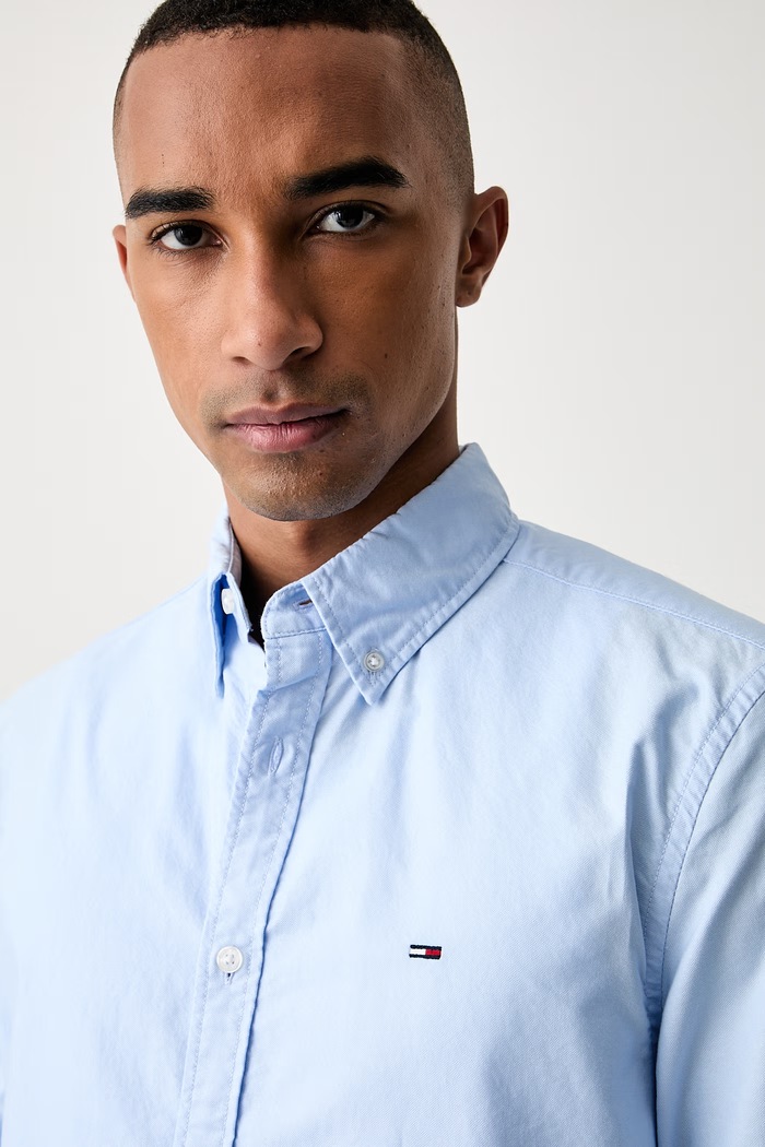 Tommy Jeans πουκάμισο ανδρικό βαμβακερό μπλε DM0DM23711