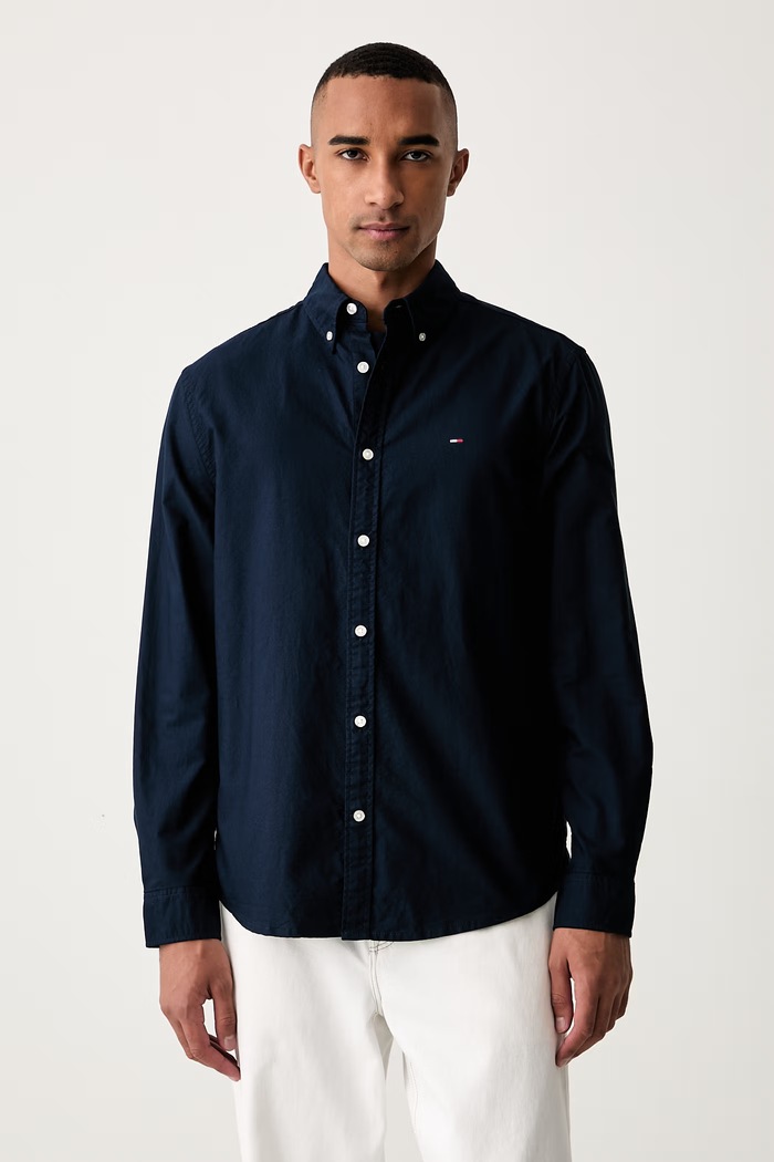 Tommy Jeans πουκάμισο ανδρικό βαμβακερό σκούρο μπλε DM0DM23711
