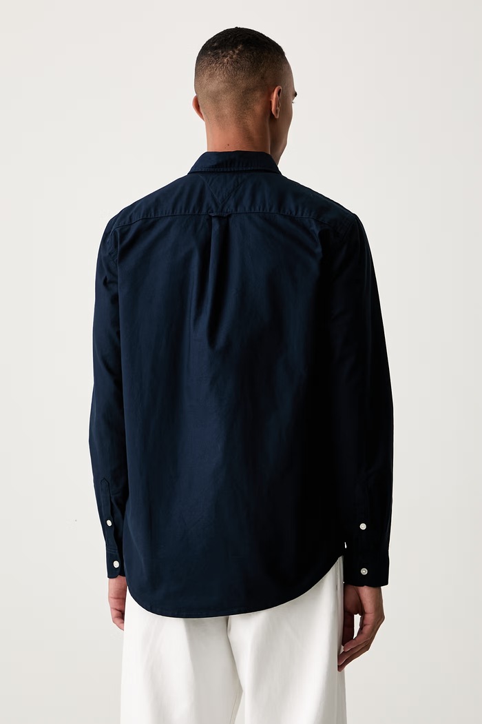 Ρούχα Tommy Jeans πουκάμισο ανδρικό βαμβακερό DM0DM23711 σκούρο μπλε